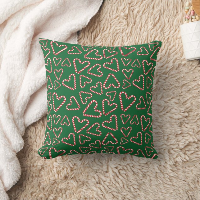 Almofada Doces de Natal Cane Hearts Dark Green Home Gift (Cobertor)