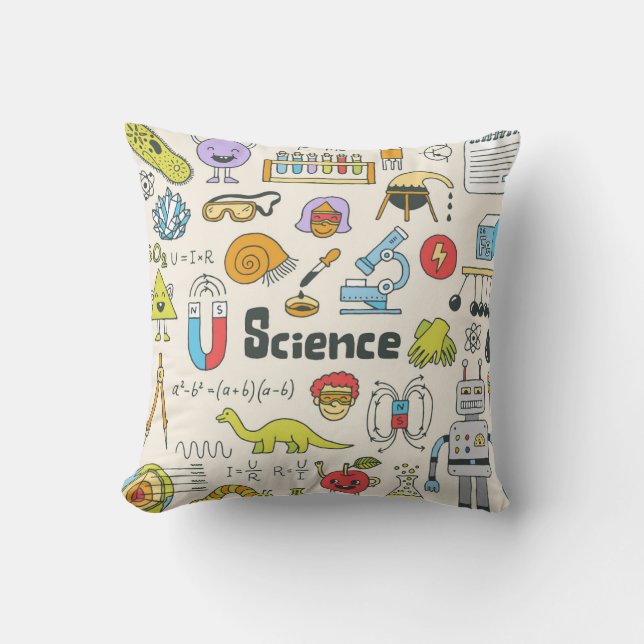 Almofada Dodles Científicos: Conjunto Escolar Desenho À Mão (Frente)