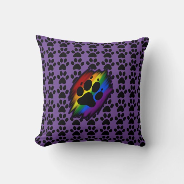 Almofada Dog lover's many paws rainbow pawprint purple (Frente)