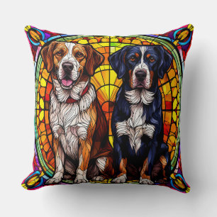 Almofada Dois Cães em um Desenho de Vitral