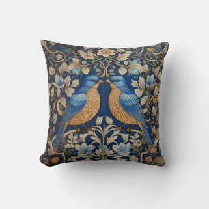 Almofada Dois Elegantes Pássaros Azuis William Morris Inspi