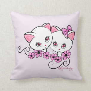 Almofada Dois gatinhos bonitos com rosa das margaridas