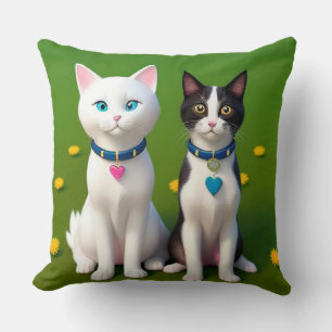 Almofada Dois Gatos Adoráveis Sentados na Grama