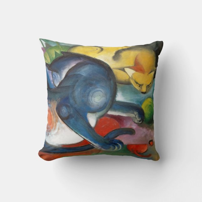 Almofada Dois gatos, azul e amarelo, Franz Marc (Frente)
