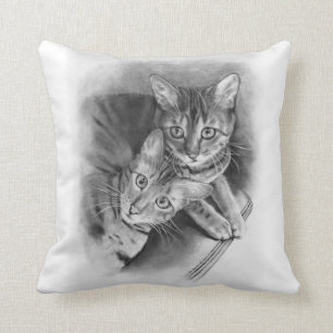 Almofada Dois gatos de Bengal: Desenho de lápis original d