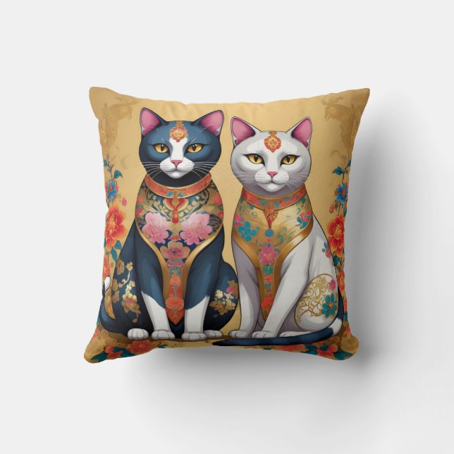 Almofada Dois gatos florais decorativos (Verso)