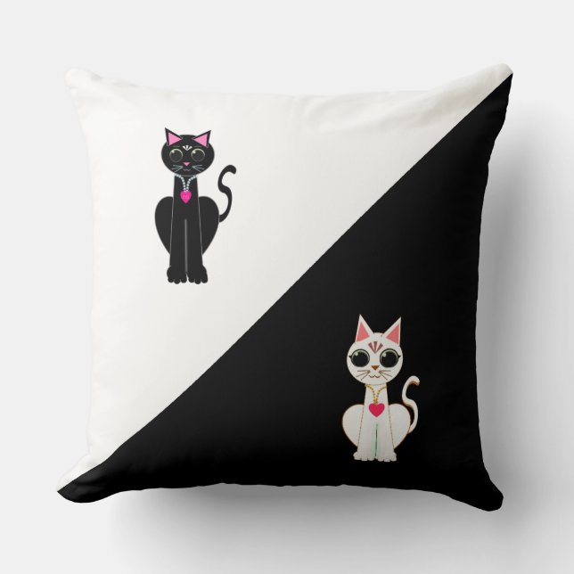 Almofada Dois Gatos Lindos em Preto e Branco (Frente)