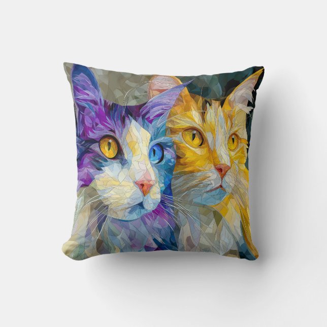 Almofada Dois Gatos Roxos e Amarelos (Frente)