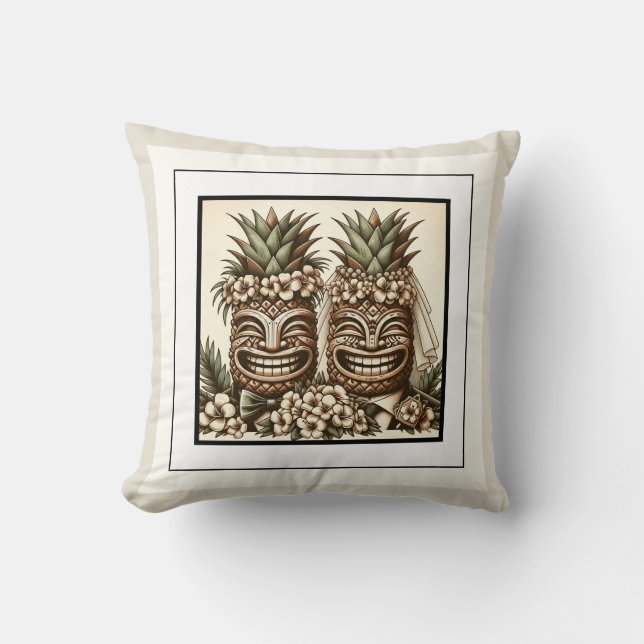 Almofada Dois Gay de Graus Pineapple Tiki Cabeça Retro Casa (Frente)