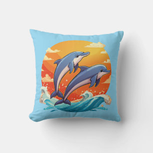 Almofada Dois golfinhos de desenho animado saltando