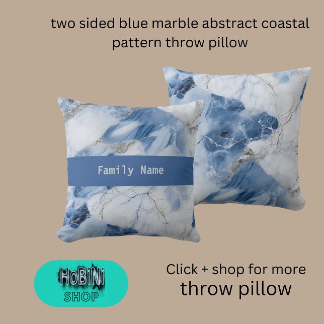 Almofada dois pesos e duas medidas do abstrato de mármore a (two sided blue marble abstract coastal pattern throw pillow)