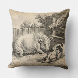 Almofada Dois porcos deitados com palha numa Caneta ao ar l