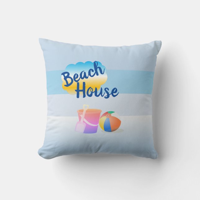 Almofada Dois Temas, Blue & Pink Beach House Cushion (Frente)