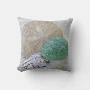 Almofada Dólar de areia, seashell e vidro do mar -