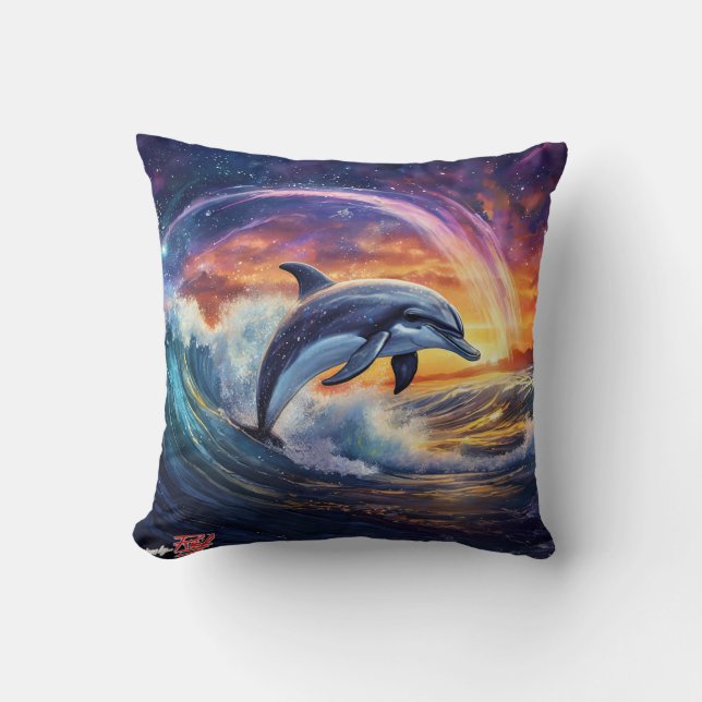 Almofada Dolphins Surfs Galaxy Travesseiro decorativo (Frente)