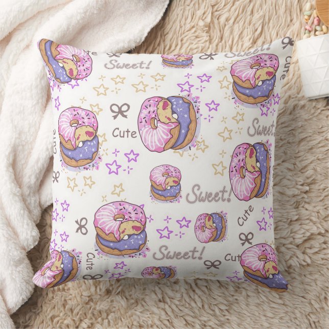 Almofada Donuts bonitos Padrão doce feminino Roxo Branco (Cobertor)