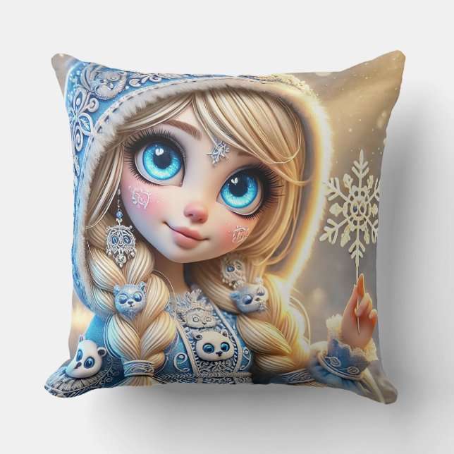 Almofada Donzela de Neve Com Floco de Neve Brilhante (Frente)