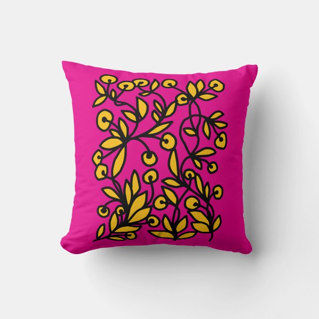 Almofada Doodle amarelo e rosa (Frente)