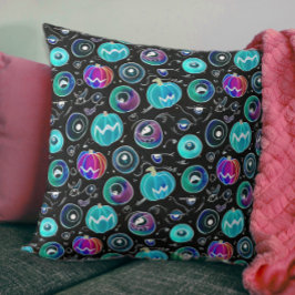 Almofada Doodle de Abóbora com Olhos de Monstro Preto Azul
