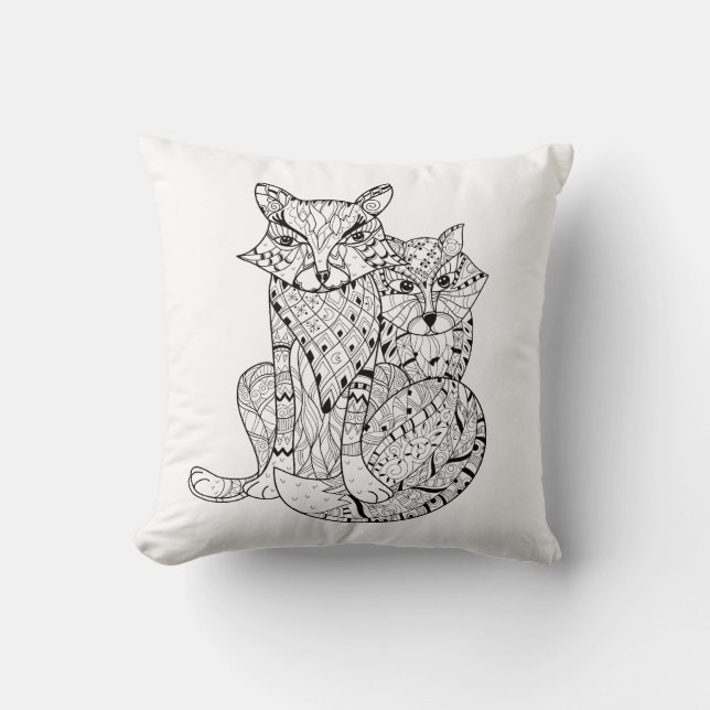 Almofada Doodle do Fox de Boho (Frente)