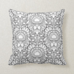 Almofada Doodle do teste padrão da pena do pavão