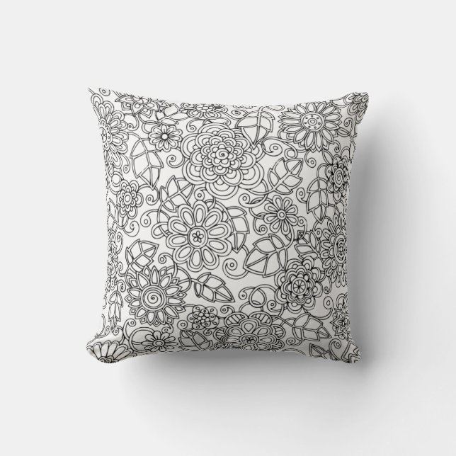 Almofada Doodle floral étnico (Frente)