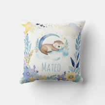 Dormindo Bebê Otter Boho Name Nursery Travesseiro