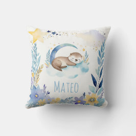Almofada Dormindo Bebê Otter Boho Name Nursery Travesseiro