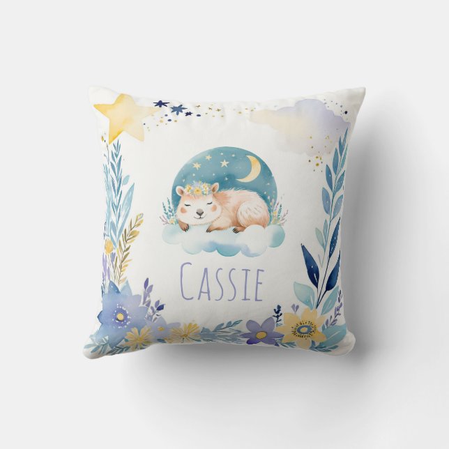 Almofada Dormindo Capybara Boho Name Nursery Travesseiro (Verso)