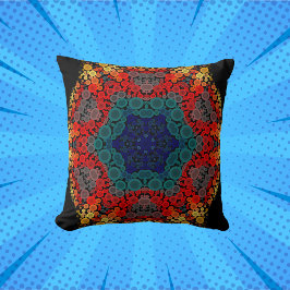 Almofada Dot Mandala Flor Amarelo Azul e Vermelho