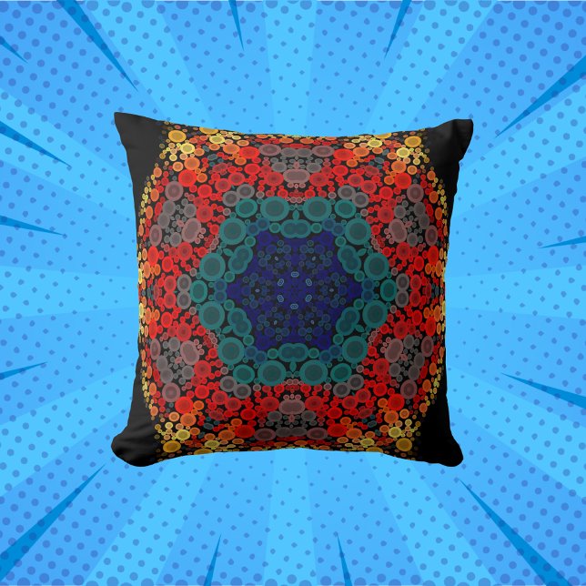 Almofada Dot Mandala Flor Amarelo Azul e Vermelho (Criador carregado)
