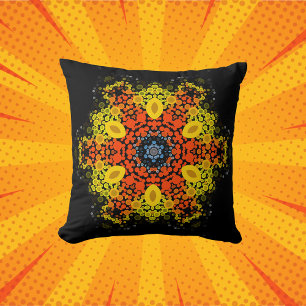 Almofada Dot Mandala Flor Amarelo Laranja e Azul