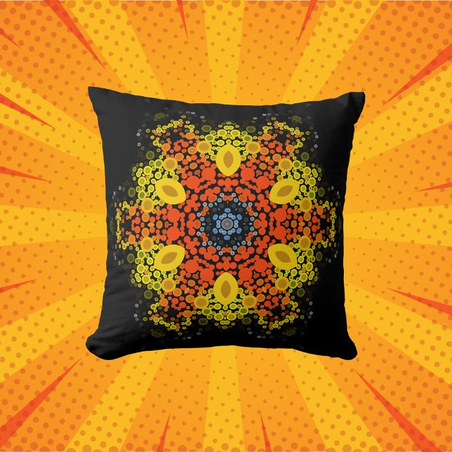 Almofada Dot Mandala Flor Amarelo Laranja e Azul (Criador carregado)