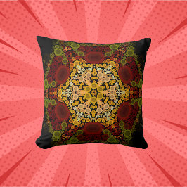 Almofada Dot Mandala Flor Amarelo Vermelho e Preto