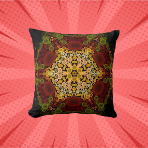 Almofada Dot Mandala Flor Amarelo Vermelho e Preto