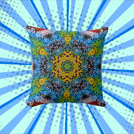 Almofada Dot Mandala Flor Azul Amarelo e Verde
