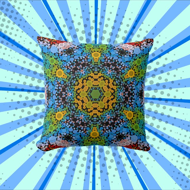 Almofada Dot Mandala Flor Azul Amarelo e Verde (Criador carregado)