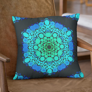 Almofada Dot Mandala Flor Azul e Verde