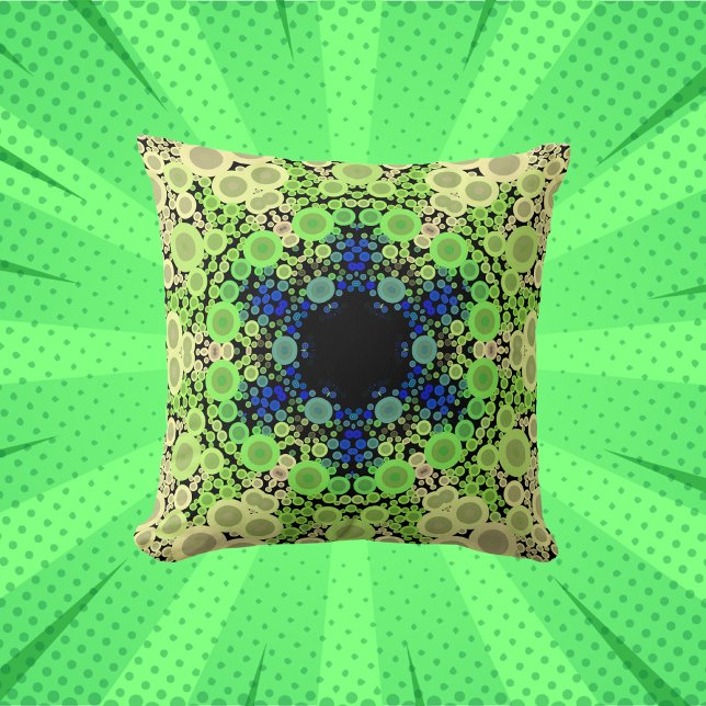 Almofada Dot Mandala Flor Azul Verde e Amarelo (Criador carregado)