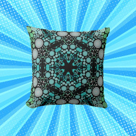 Almofada Dot Mandala Flor Azul Verde e Cinzas