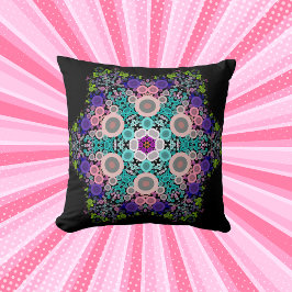 Almofada Dot Mandala Flor Azul Verde e Rosa