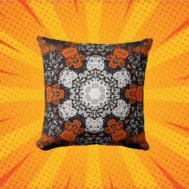 Almofada Dot Mandala Flor Branco Laranja e Preto