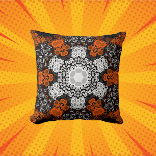 Almofada Dot Mandala Flor Branco Laranja e Preto