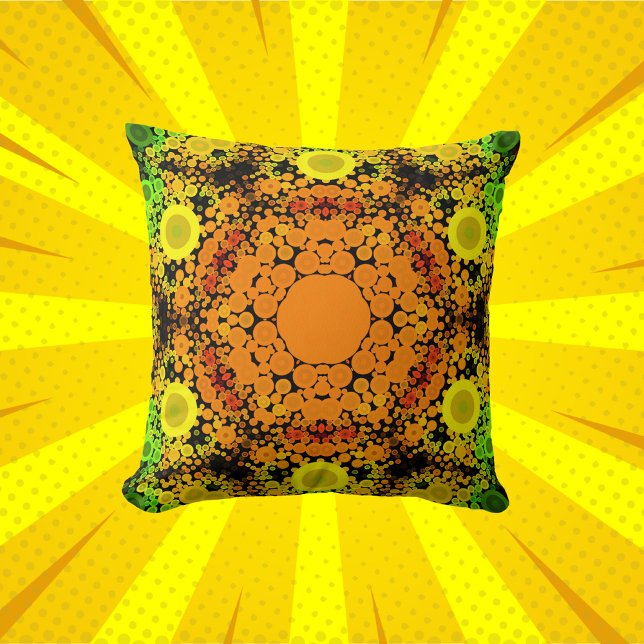 Almofada Dot Mandala Flor Laranja Amarelo e Verde (Criador carregado)
