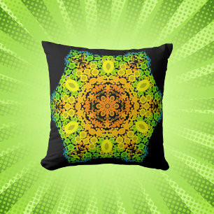 Almofada Dot Mandala Flor Laranja Amarelo Verde e Azul