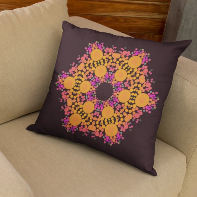 Almofada Dot Mandala Flor Laranja e Rosa (Criador carregado)