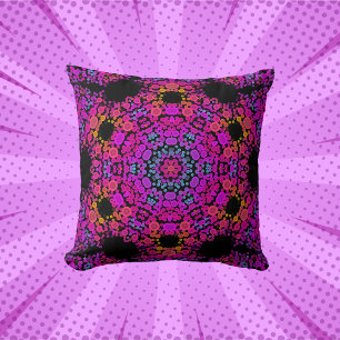 Almofada Dot Mandala Flor Rosa Azul e Laranja