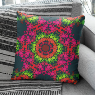 Almofada Dot Mandala Flor Rosa Verde e Laranja