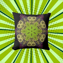 Almofada Dot Mandala Flor Verde Amarelo e Puro
