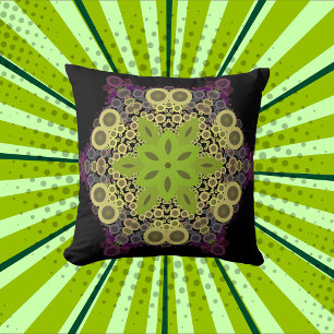 Almofada Dot Mandala Flor Verde Amarelo e Puro